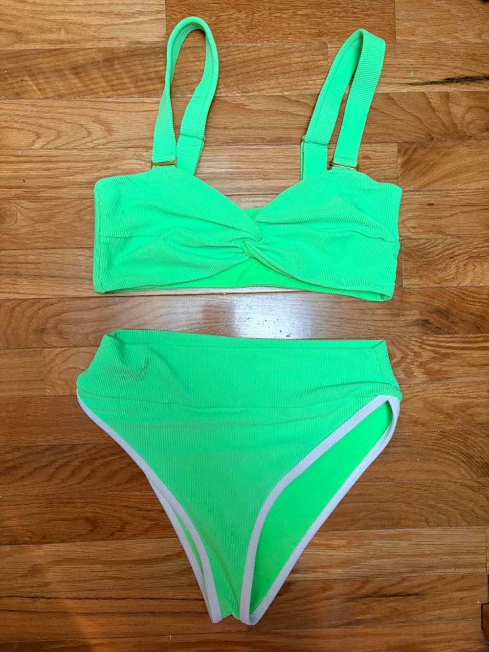 Lainsnow Lime Neon Green Twist Front Bikini Set